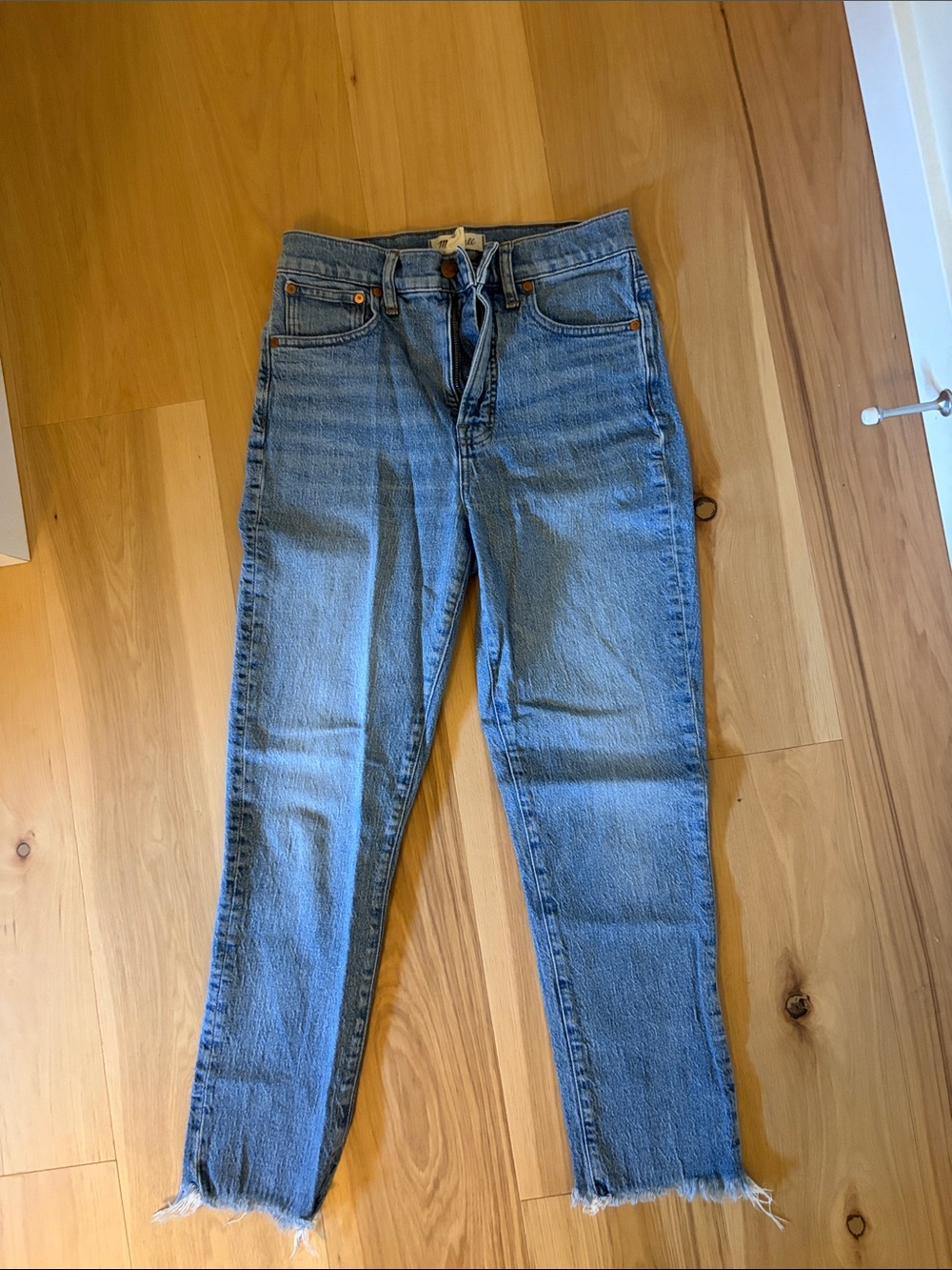 Madewell High-Rise Blue Straight-Leg Jeans with Raw Hem